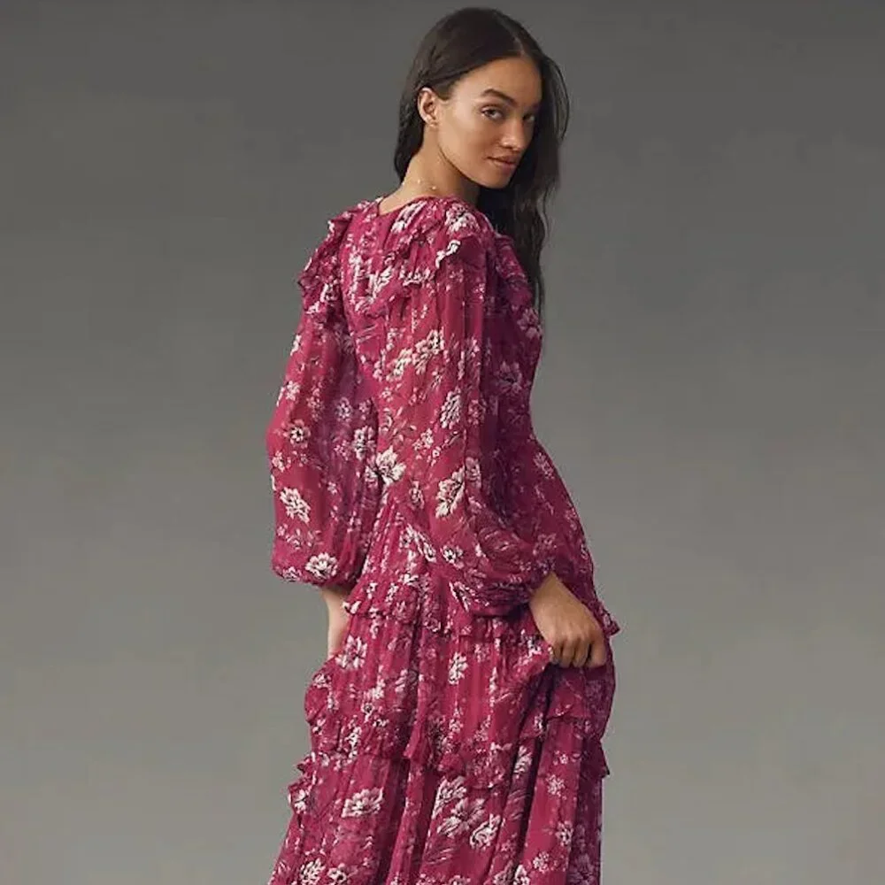 BHLDN Liana Tiered Maxi Dress, Pink Floral, NWT - Picture 2 of 4